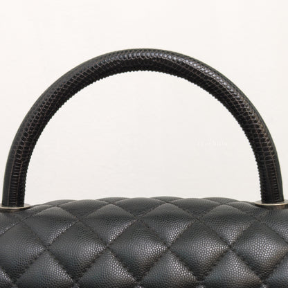 Chanel Coco Handle Large with Lizard Handle | Black Caviar Ruthenium Hardware-details