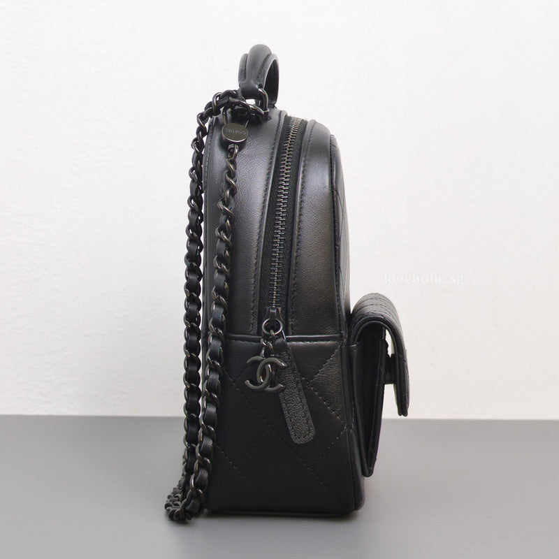 Chanel Backpack Mini | 25C SO BLACK Calfskin Black Hardware-details