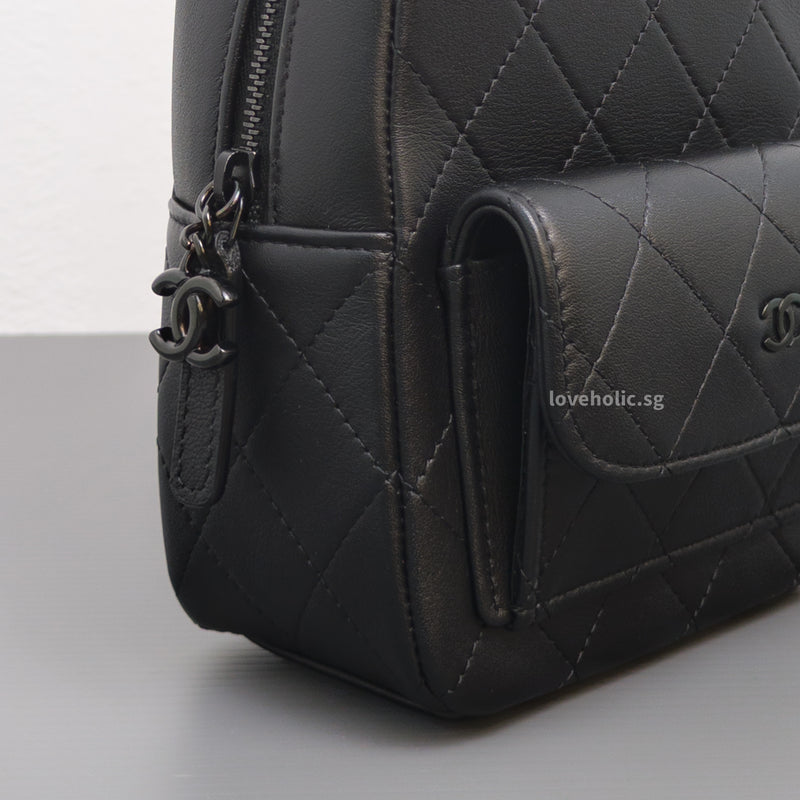 Chanel Backpack Mini | 25C SO BLACK Calfskin Black Hardware-details