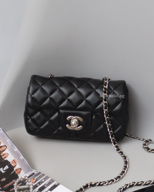 Chanel Mini Rectangle Extra Mini | Black Lambskin Silver Hardware-front