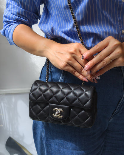 Chanel Mini Rectangle Extra Mini | Black Lambskin Silver Hardware-model