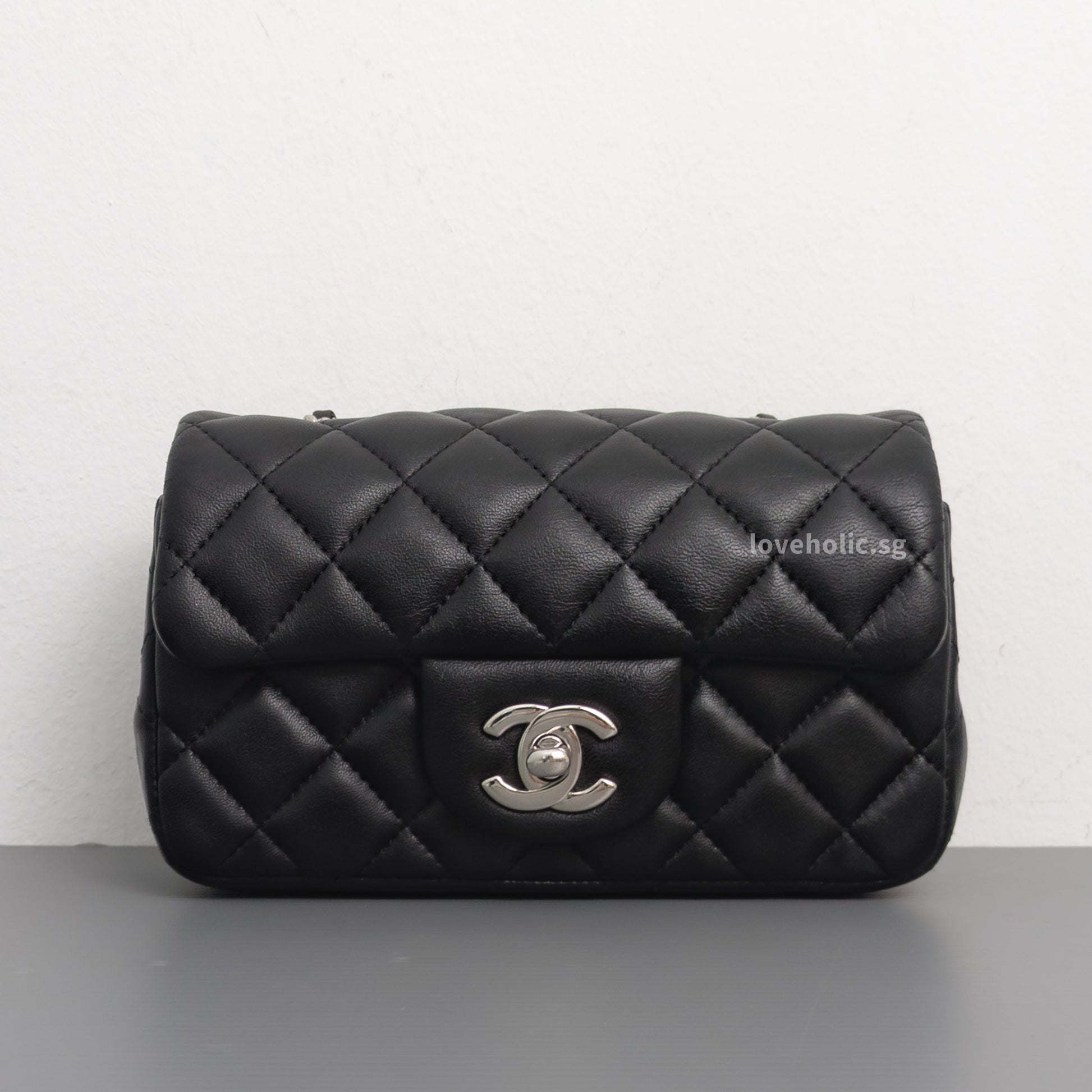 Chanel Mini Rectangle Extra Mini | Black Lambskin Silver Hardware-front1