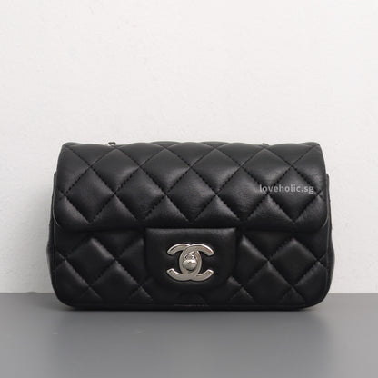 Chanel Mini Rectangle Extra Mini | Black Lambskin Silver Hardware-front1
