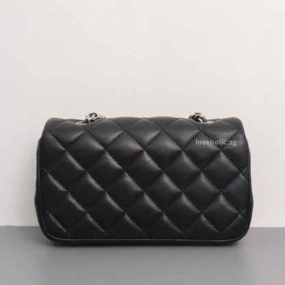 Chanel Mini Rectangle Extra Mini | Black Lambskin Silver Hardware-back