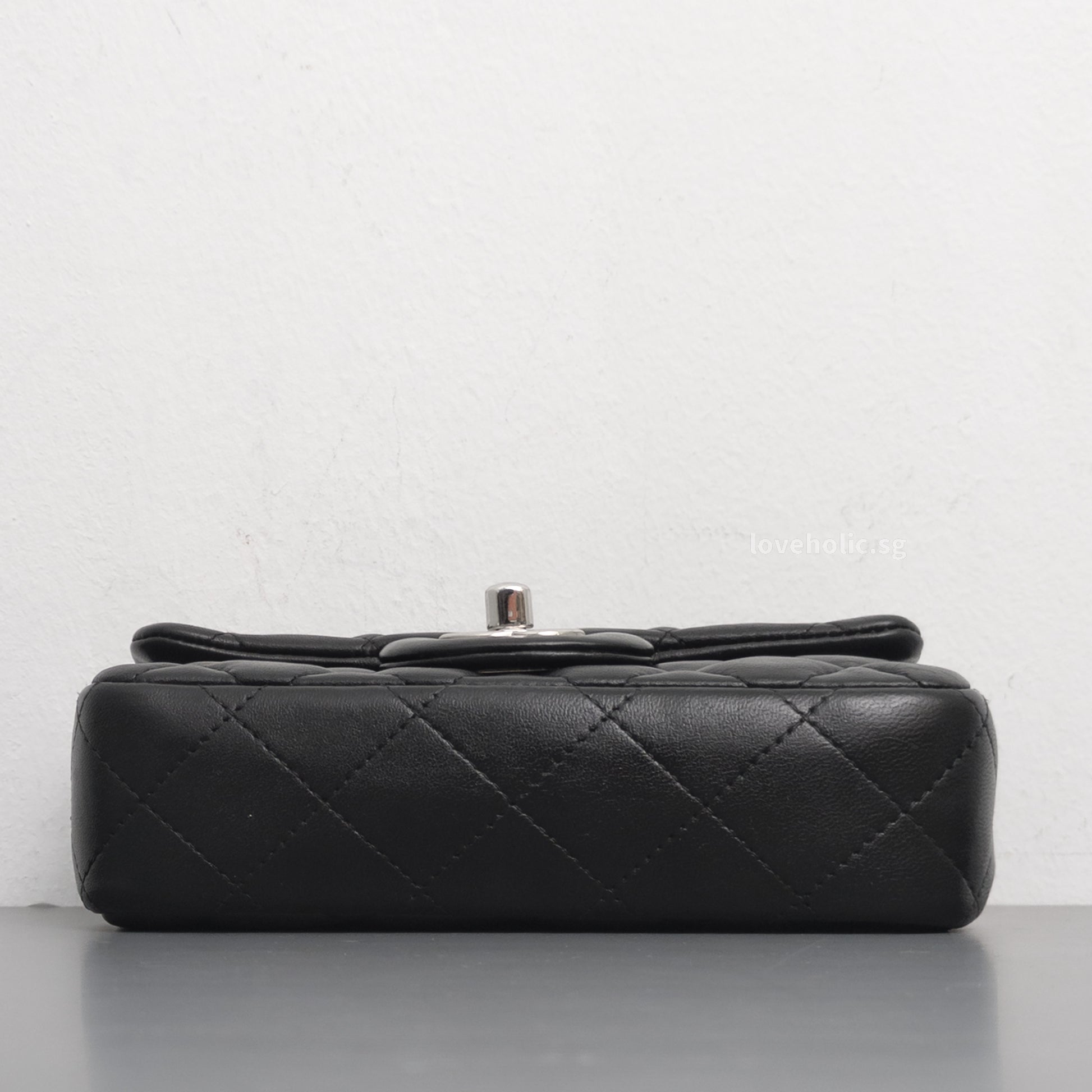 Chanel Mini Rectangle Extra Mini | Black Lambskin Silver Hardware-details