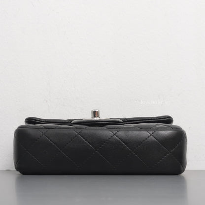 Chanel Mini Rectangle Extra Mini | Black Lambskin Silver Hardware-details