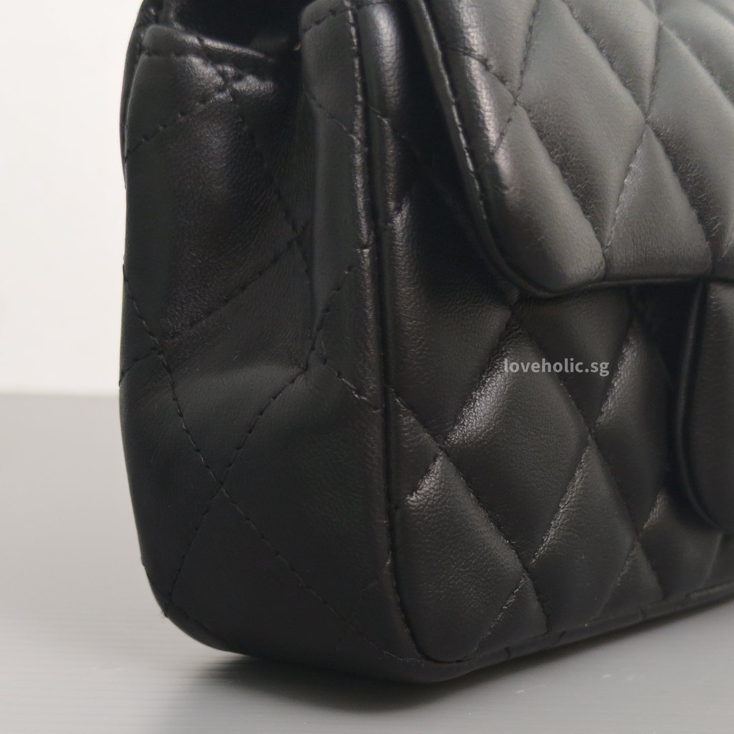 Chanel Mini Rectangle Extra Mini | Black Lambskin Silver Hardware-details