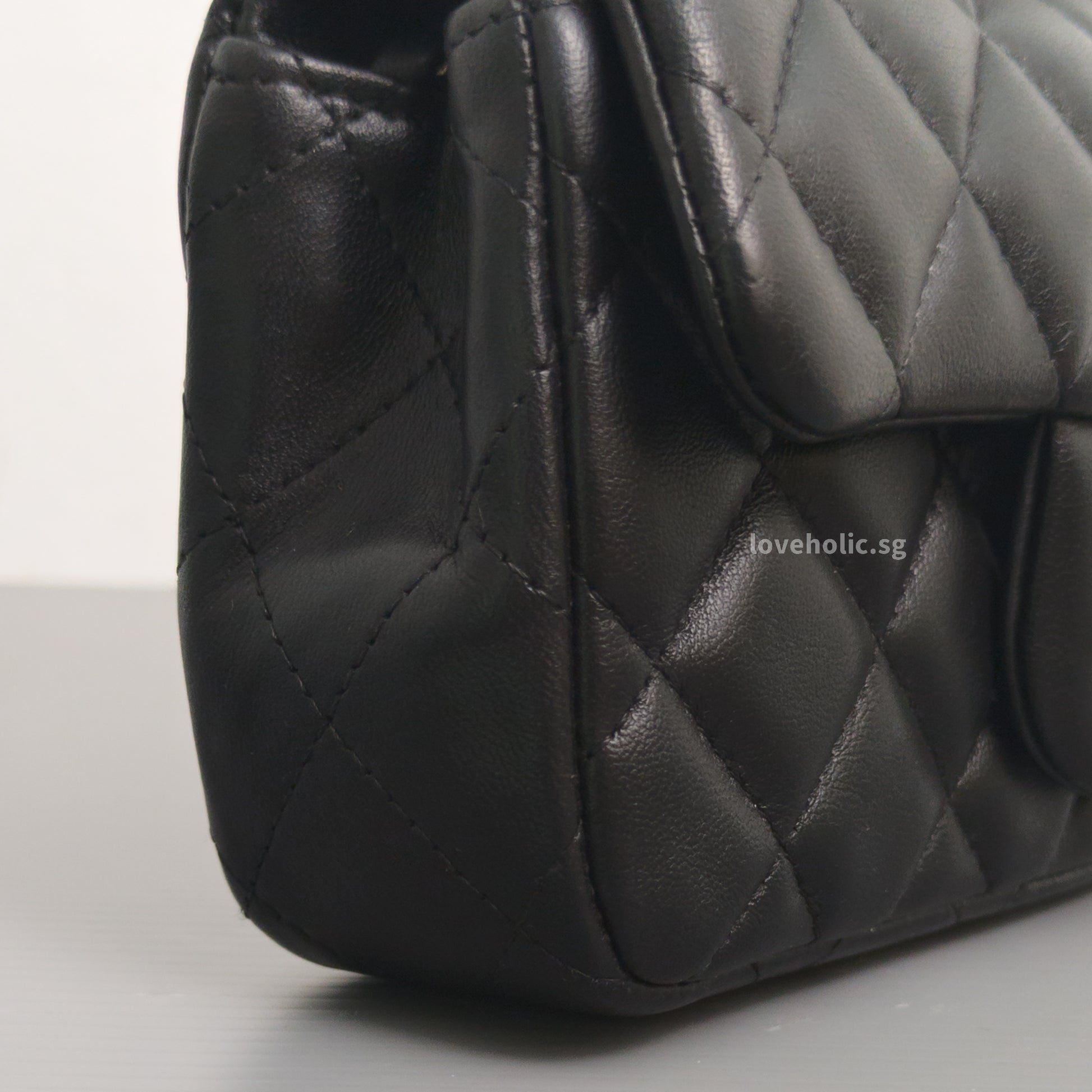 Chanel Mini Rectangle Extra Mini | Black Lambskin Silver Hardware-details