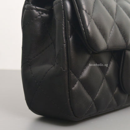 Chanel Mini Rectangle Extra Mini | Black Lambskin Silver Hardware-details