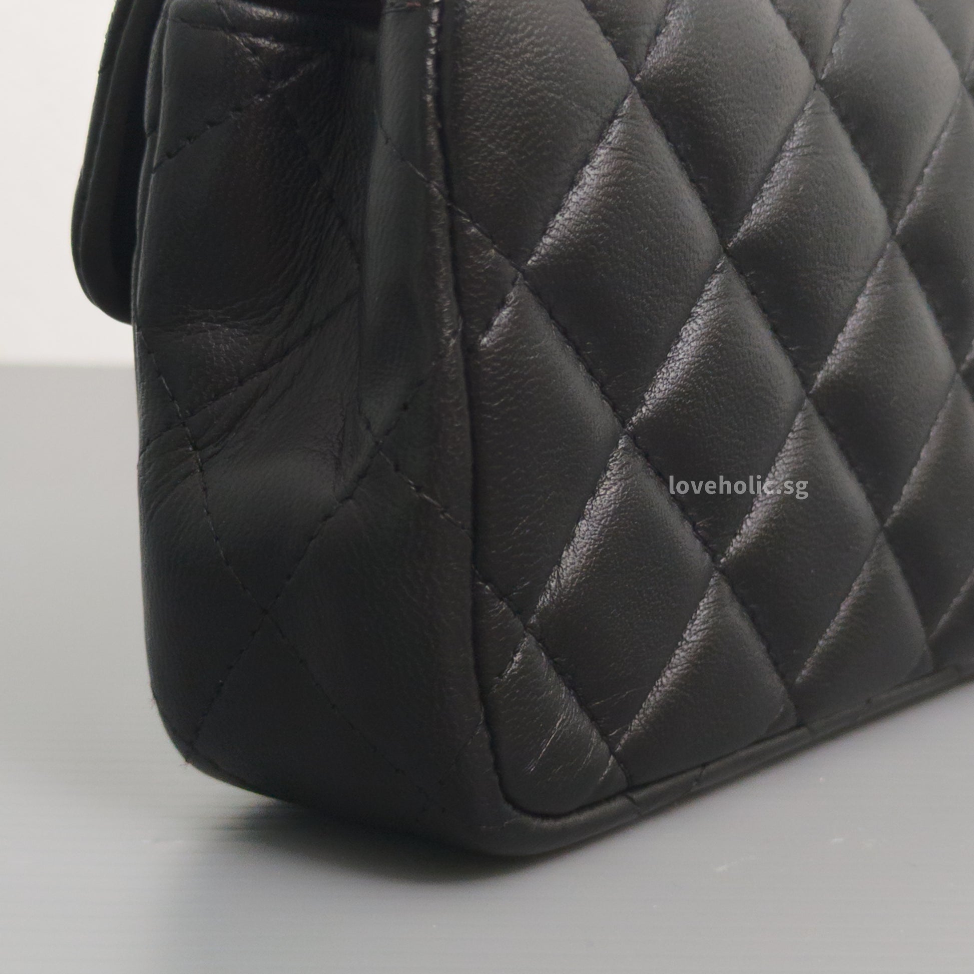 Chanel Mini Rectangle Extra Mini | Black Lambskin Silver Hardware-details