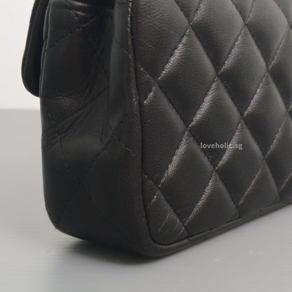 Chanel Mini Rectangle Extra Mini | Black Lambskin Silver Hardware-details