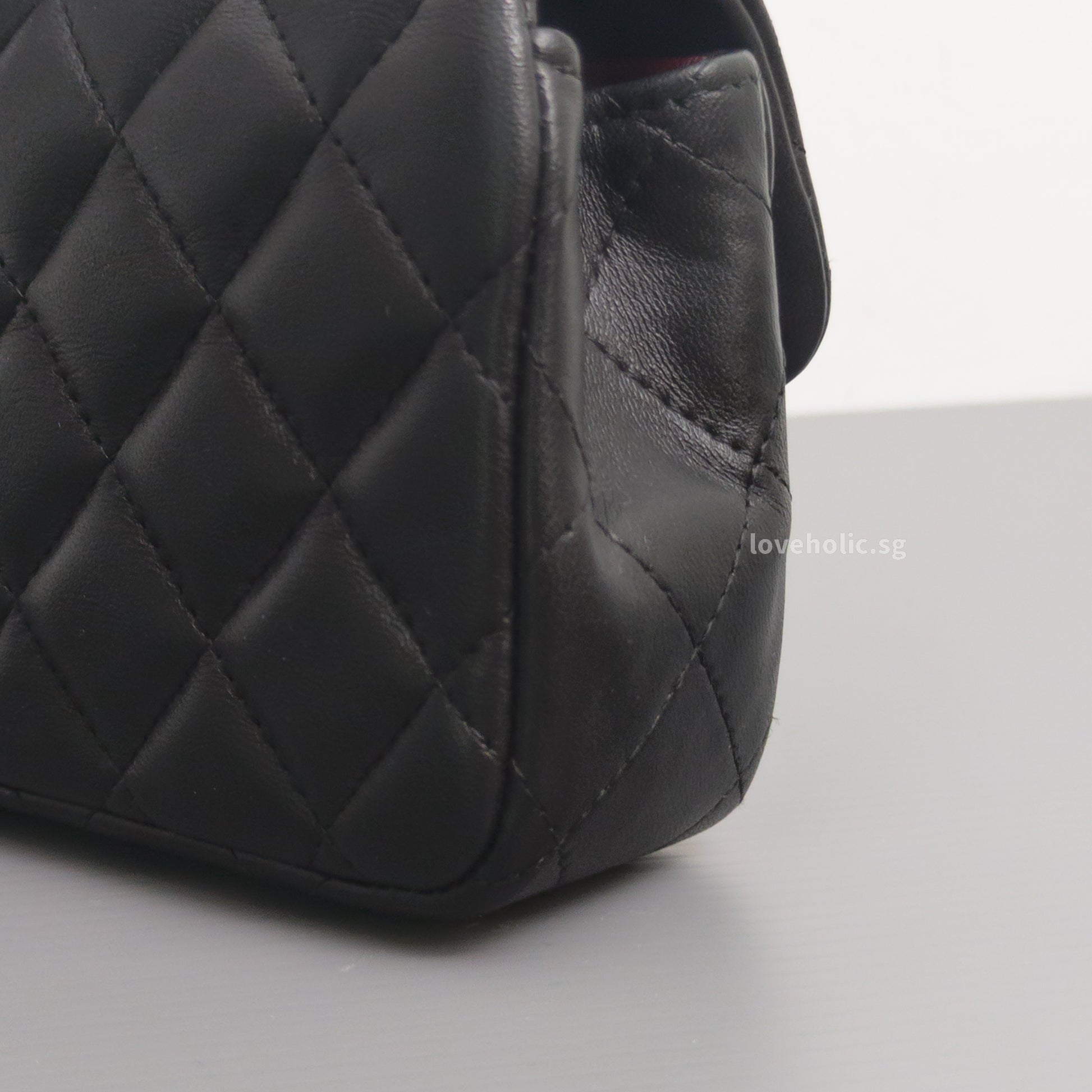 Chanel Mini Rectangle Extra Mini | Black Lambskin Silver Hardware-details