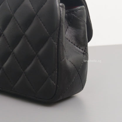 Chanel Mini Rectangle Extra Mini | Black Lambskin Silver Hardware-details