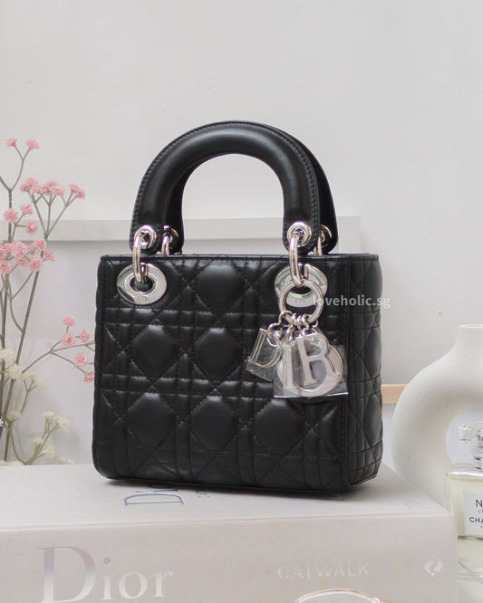 Dior Lady Dior Mini | Black Lambskin Silver Hardware-front