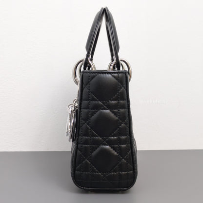 Dior Lady Dior Mini | Black Lambskin Silver Hardware-details