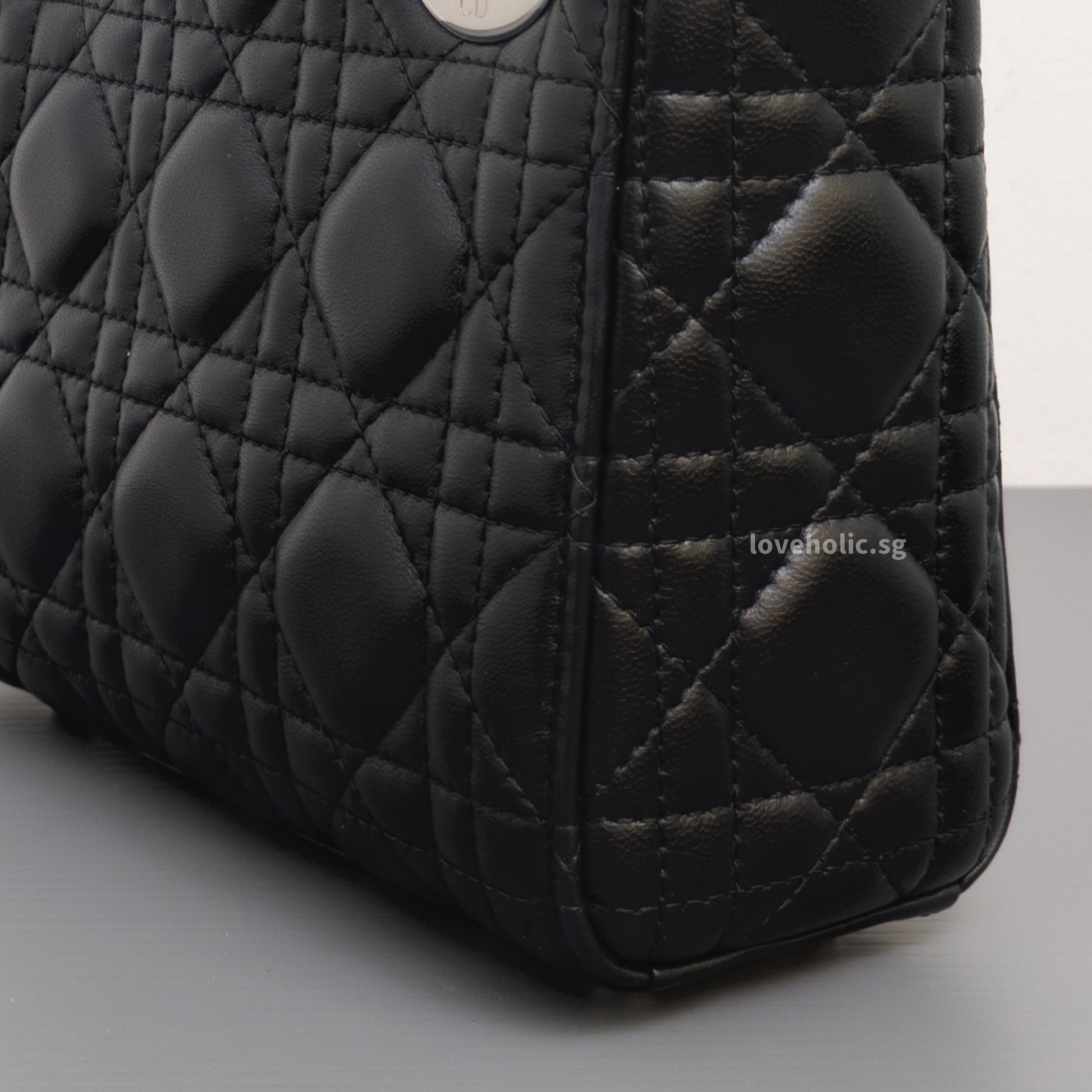 Dior Lady Dior Mini | Black Lambskin Silver Hardware-details