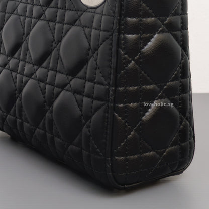 Dior Lady Dior Mini | Black Lambskin Silver Hardware-details