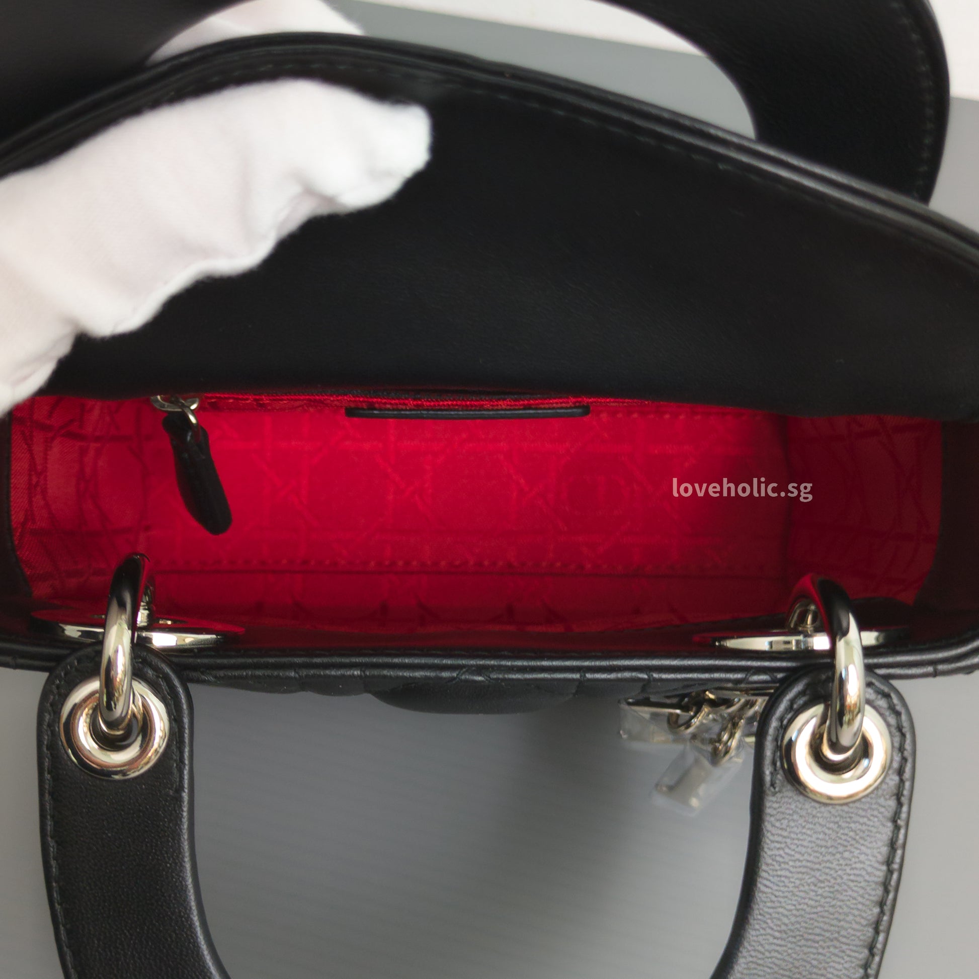 Dior Lady Dior Mini | Black Lambskin Silver Hardware-details