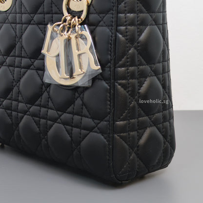 Dior My Lady Dior Small | Black Lambskin Light Gold Hardware-details