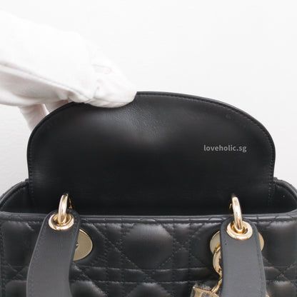 Dior My Lady Dior Small | Black Lambskin Light Gold Hardware-details