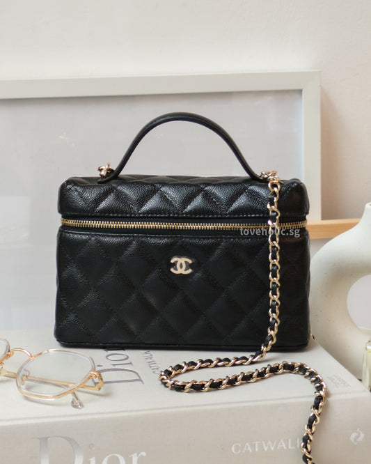 Chanel Top Handle Vanity On Chain LP | Black Caviar Light Gold Hardware-front