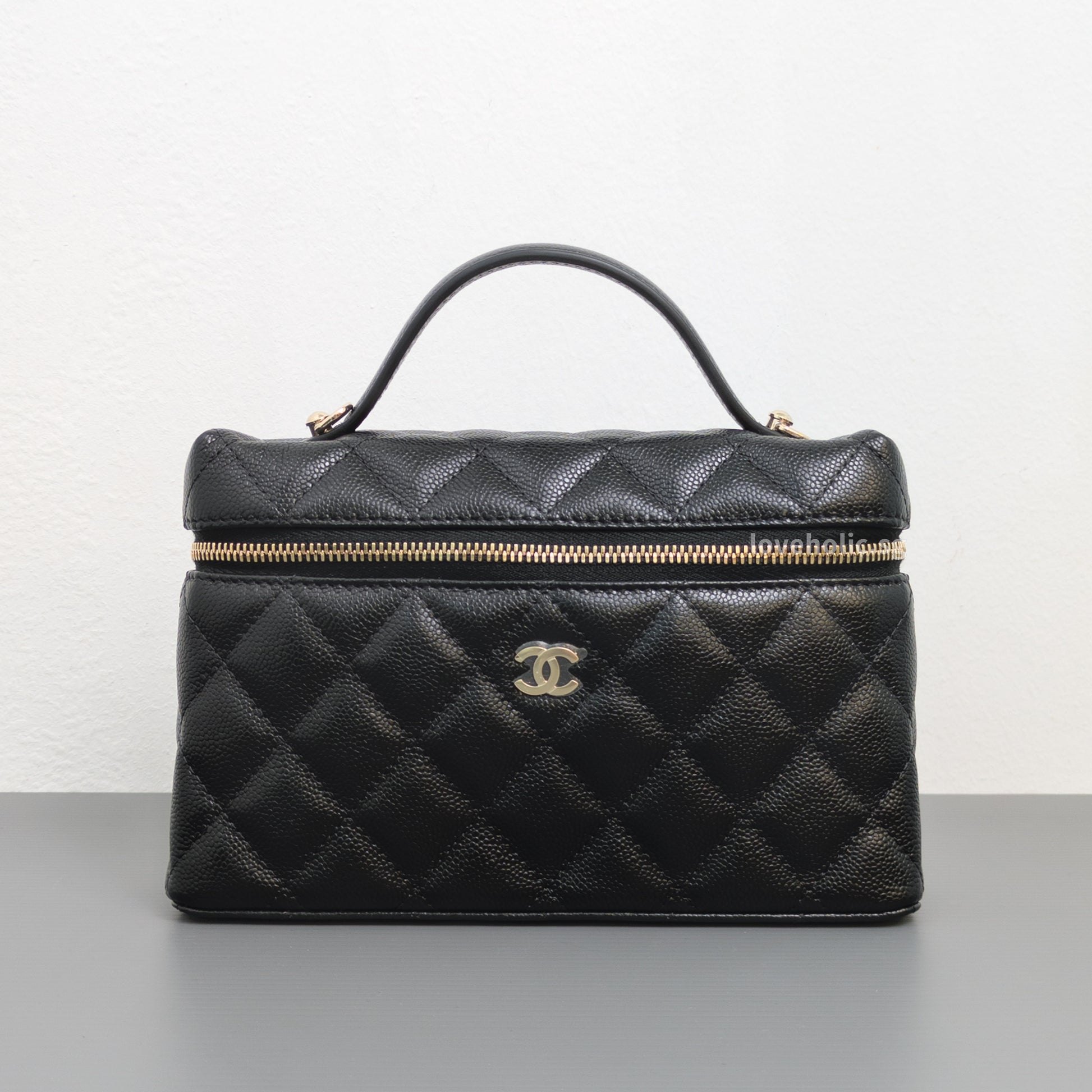 Chanel Top Handle Vanity On Chain LP | Black Caviar Light Gold Hardware-front1