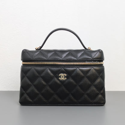 Chanel Top Handle Vanity On Chain LP | Black Caviar Light Gold Hardware-front1