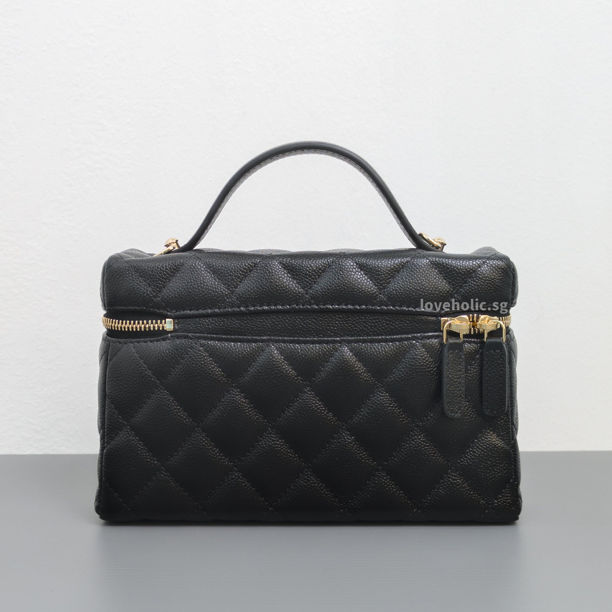 Chanel Top Handle Vanity On Chain LP | Black Caviar Light Gold Hardware-back
