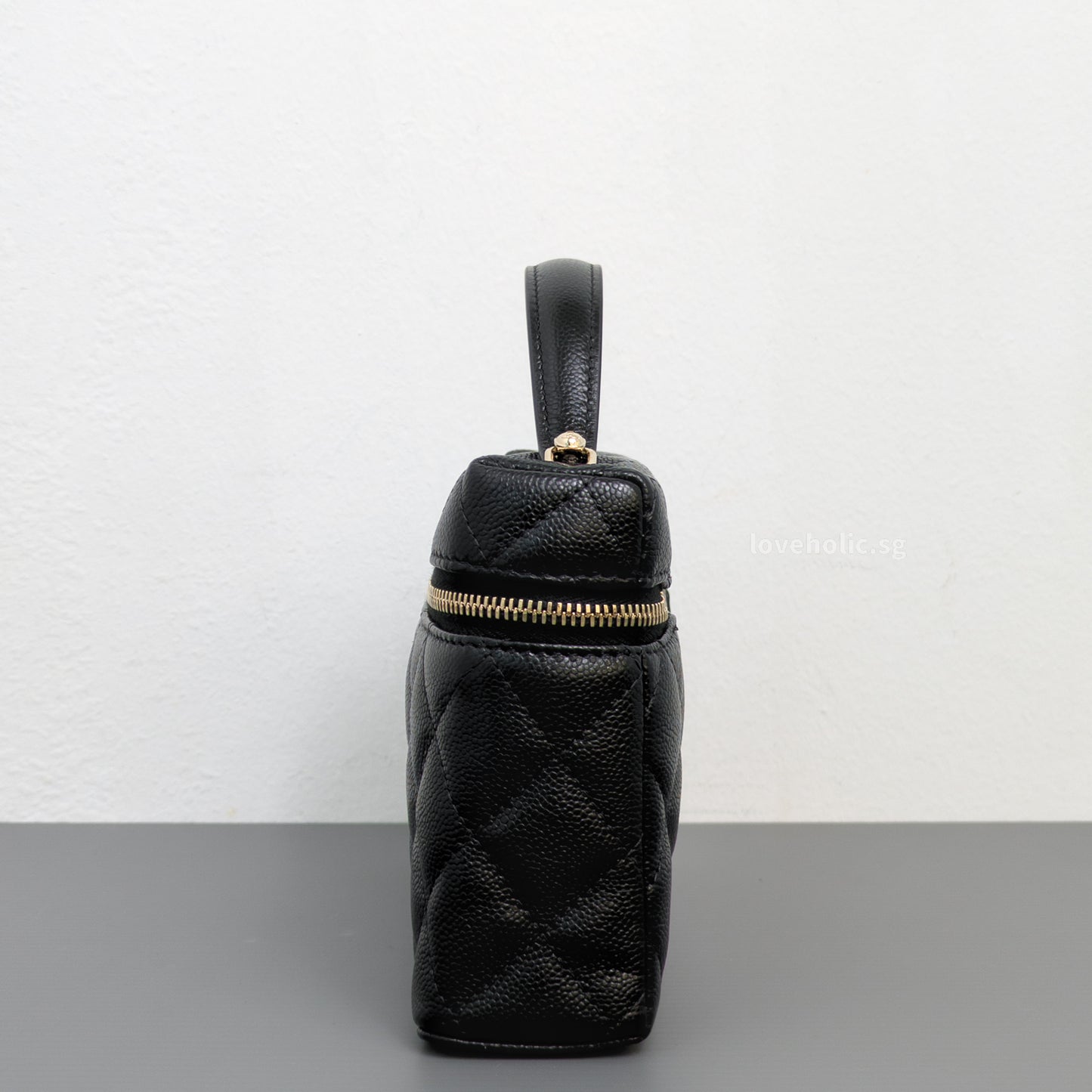 Chanel Top Handle Vanity On Chain LP | Black Caviar Light Gold Hardware-side