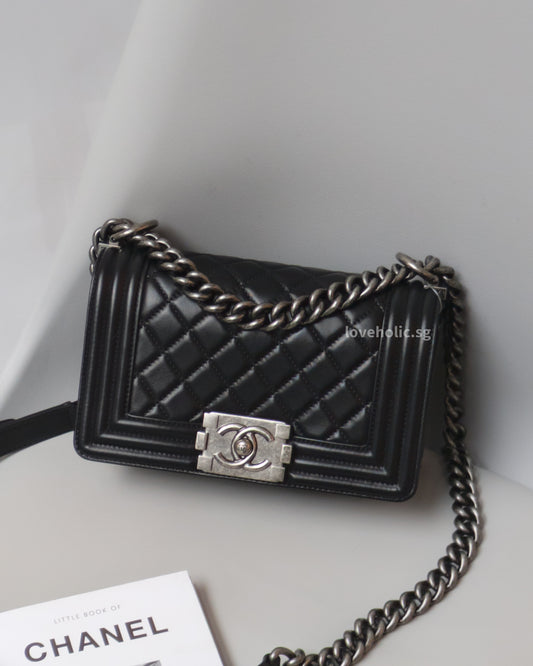 Chanel Boy Small | Black Lambskin Ruthenium Hardware-front