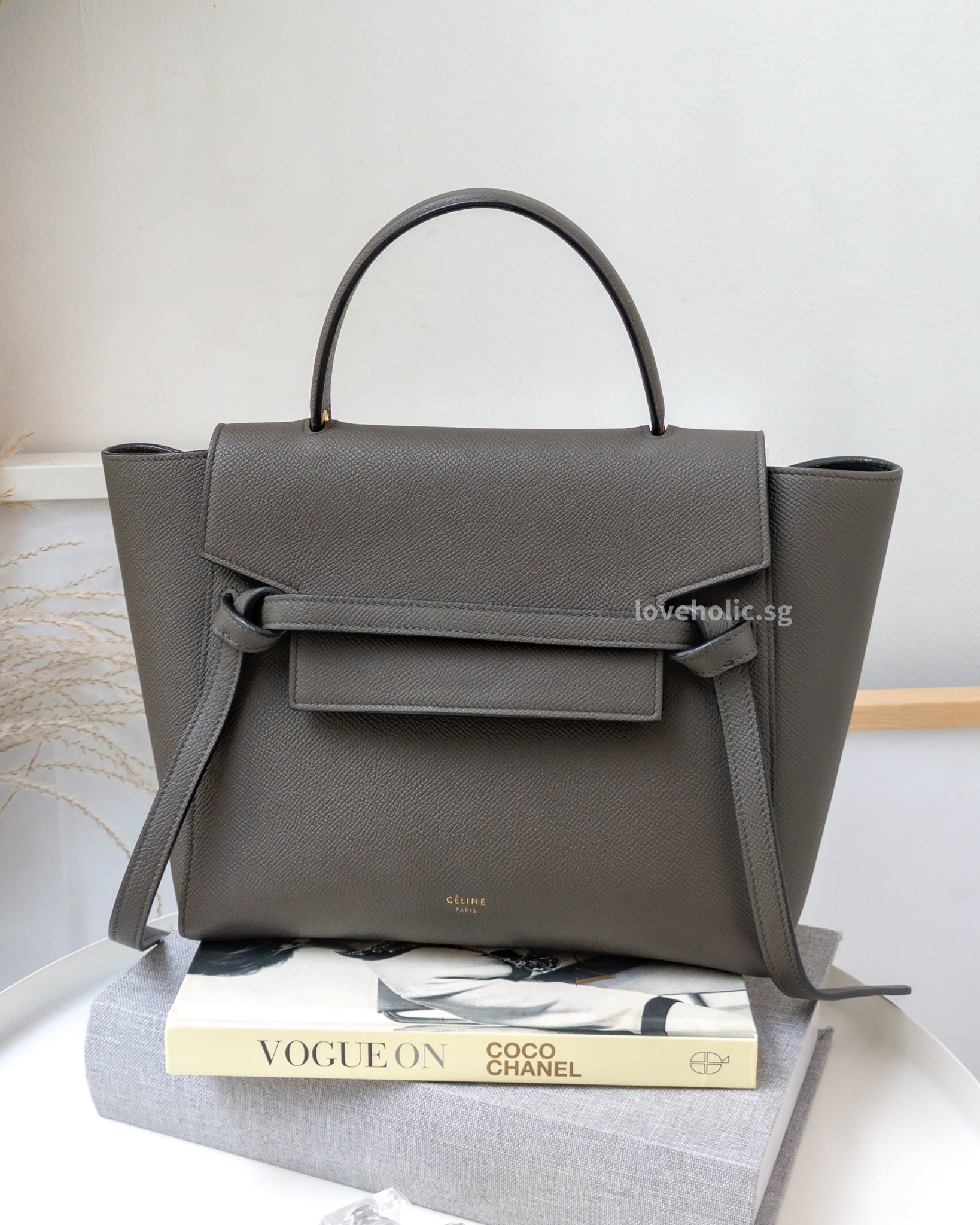 Celine Belt Micro | Light Grey Calfskin Gold Hardware-front