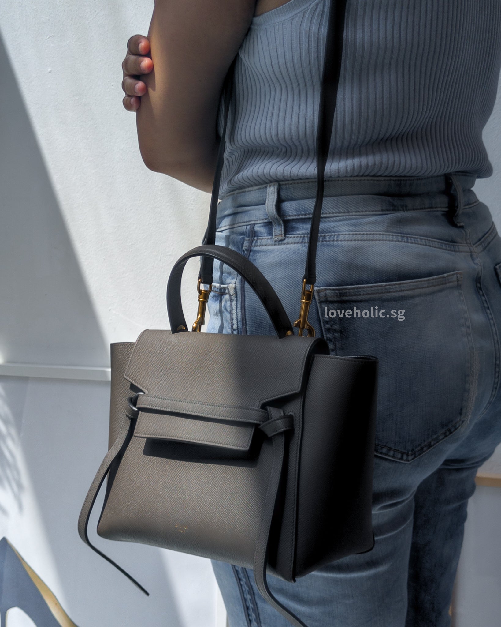 Celine Belt Micro | Light Grey Calfskin Gold Hardware-model
