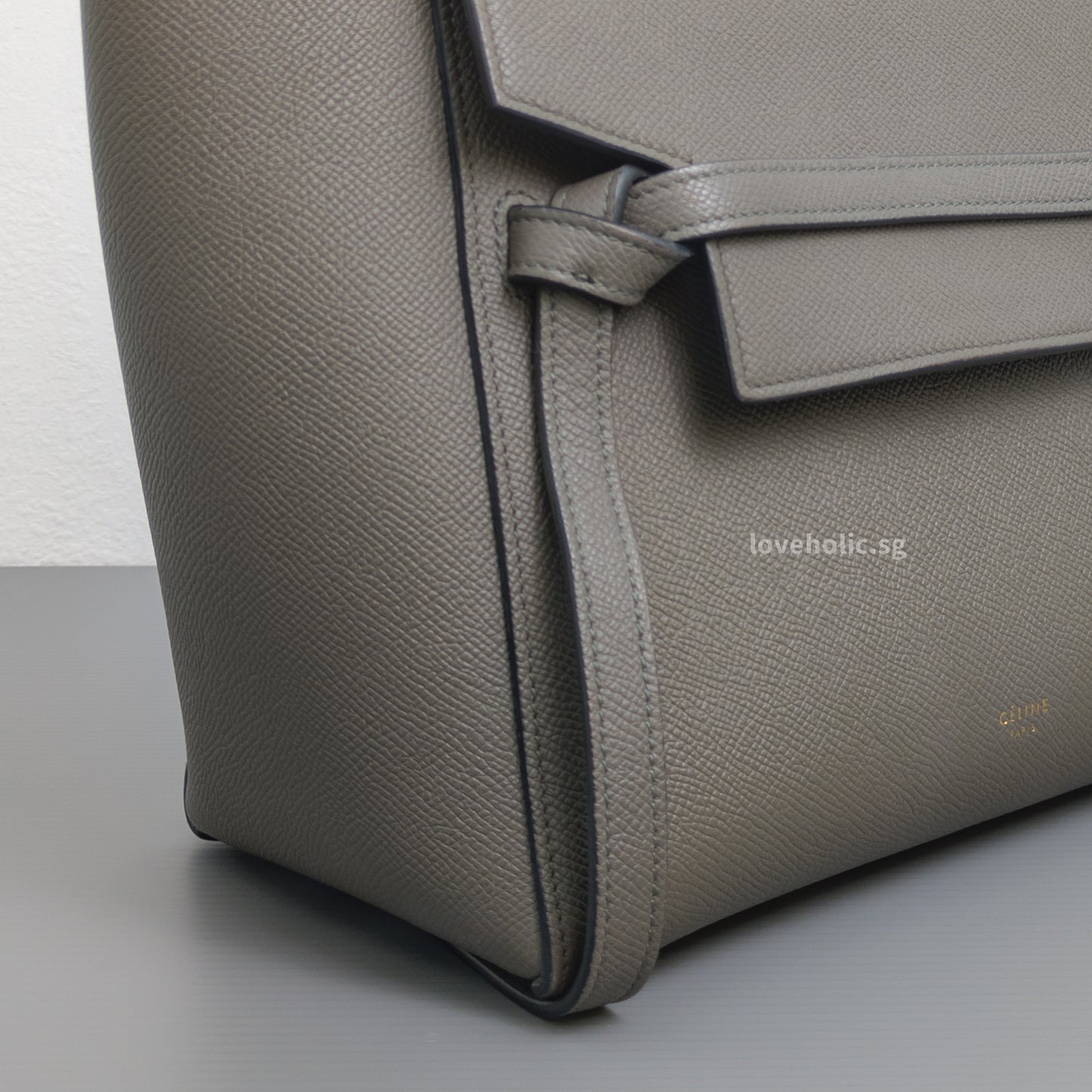 Celine Belt Micro | Light Grey Calfskin Gold Hardware-details