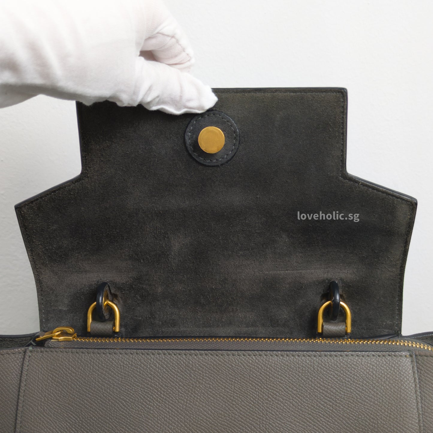 Celine Belt Micro | Light Grey Calfskin Gold Hardware-details