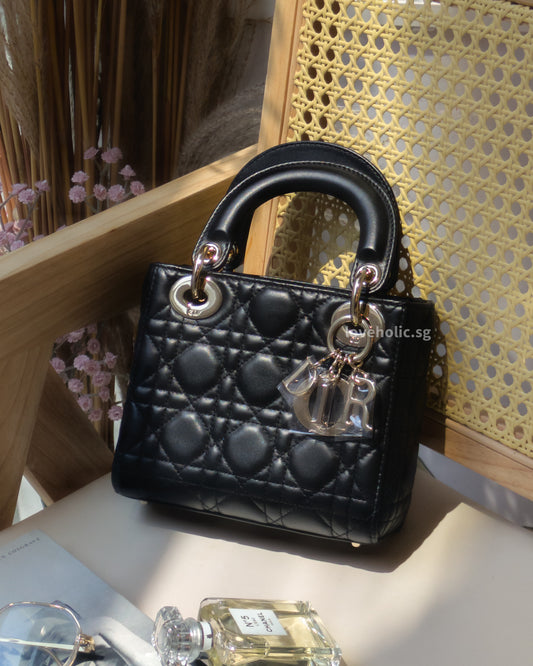 Dior Lady Dior Mini | Black Lambskin Light Gold Hardware-front