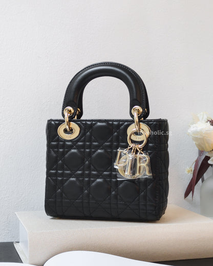 Lady Dior Mini | Black Lambskin Light Gold Hardware