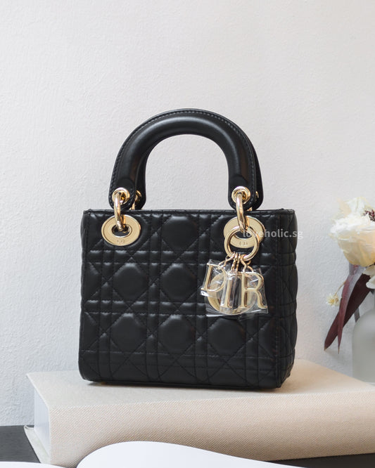 Lady Dior Mini | Black Lambskin Light Gold Hardware