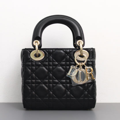 Dior Lady Dior Mini | Black Lambskin Light Gold Hardware-front1