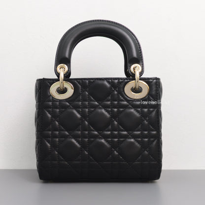 Dior Lady Dior Mini | Black Lambskin Light Gold Hardware-back