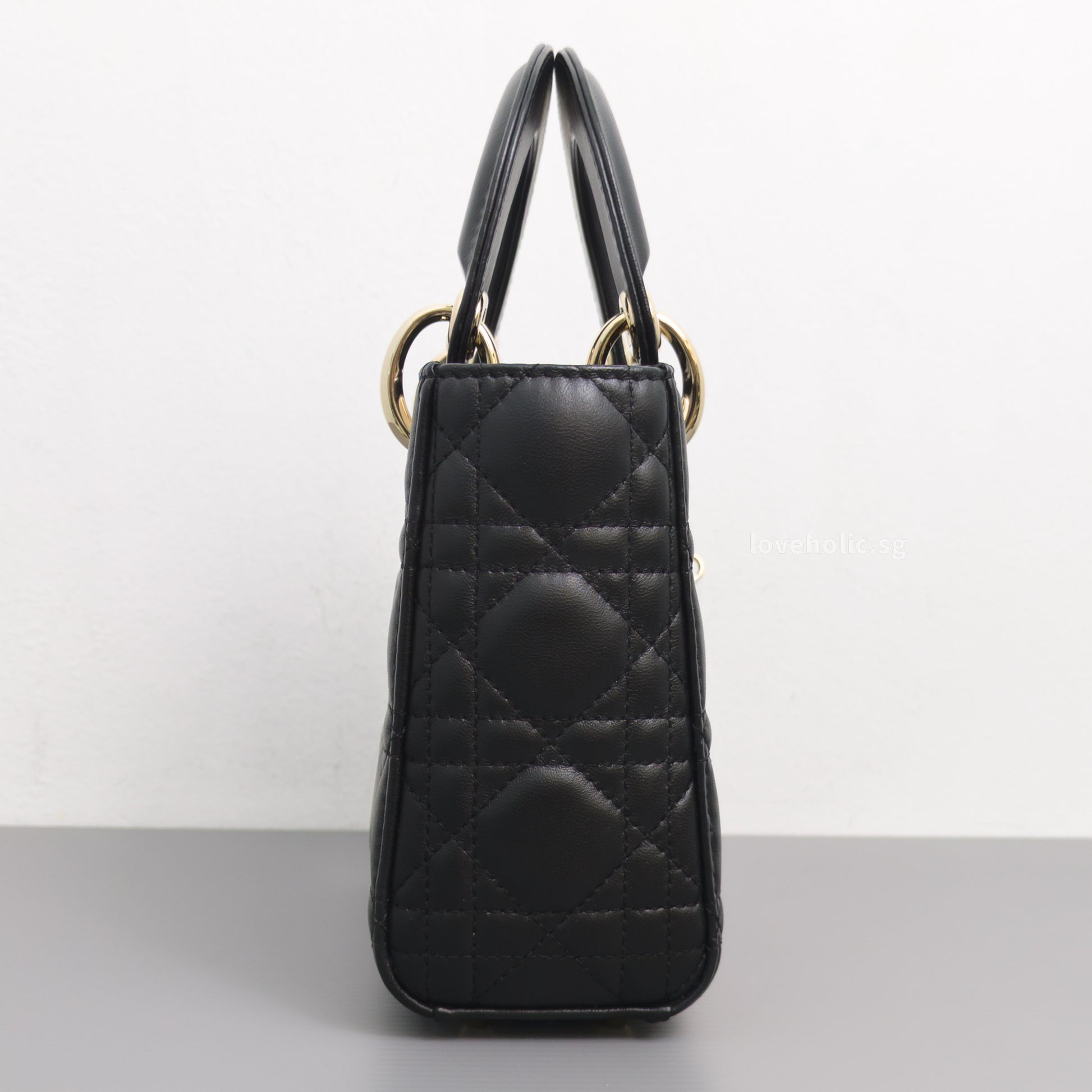 Dior Lady Dior Mini | Black Lambskin Light Gold Hardware-side