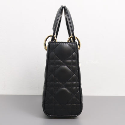 Dior Lady Dior Mini | Black Lambskin Light Gold Hardware-side