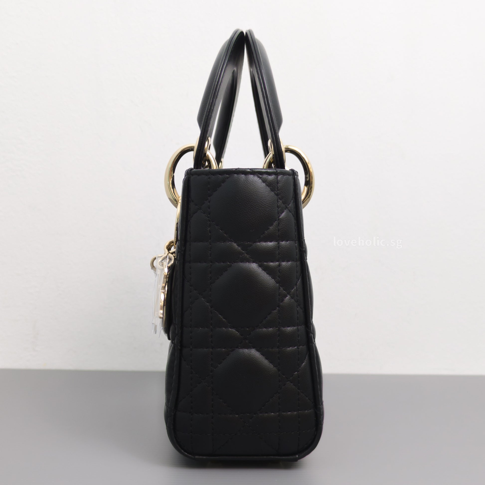 Dior Lady Dior Mini | Black Lambskin Light Gold Hardware-details