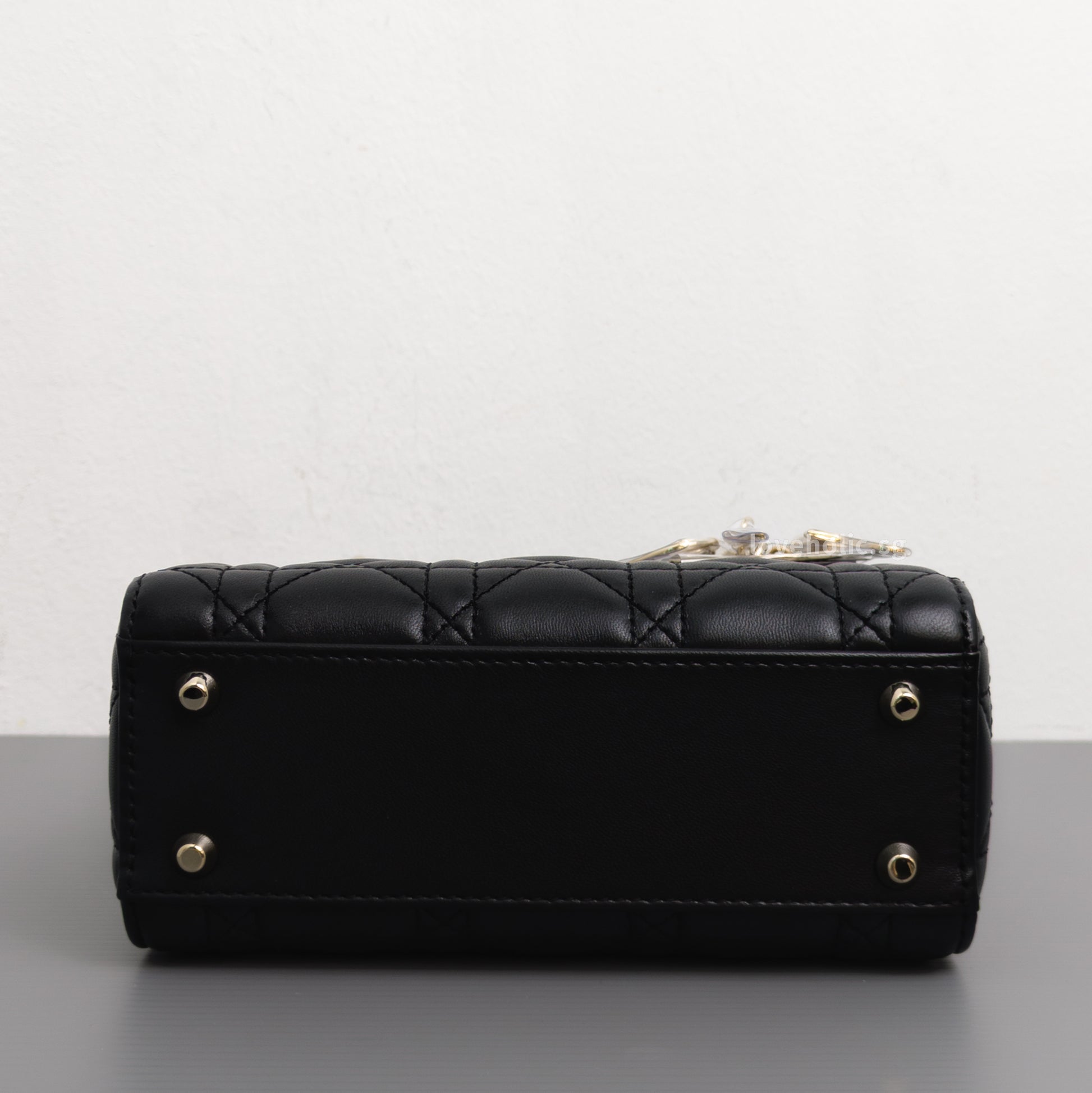Dior Lady Dior Mini | Black Lambskin Light Gold Hardware-details