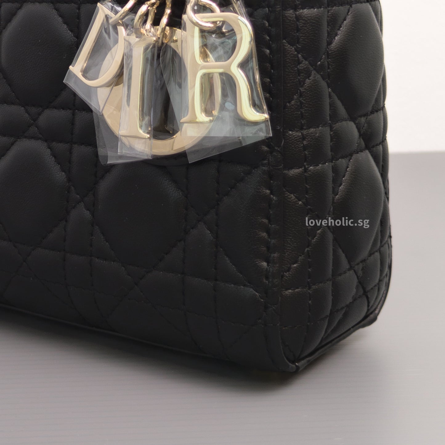 Dior Lady Dior Mini | Black Lambskin Light Gold Hardware-details