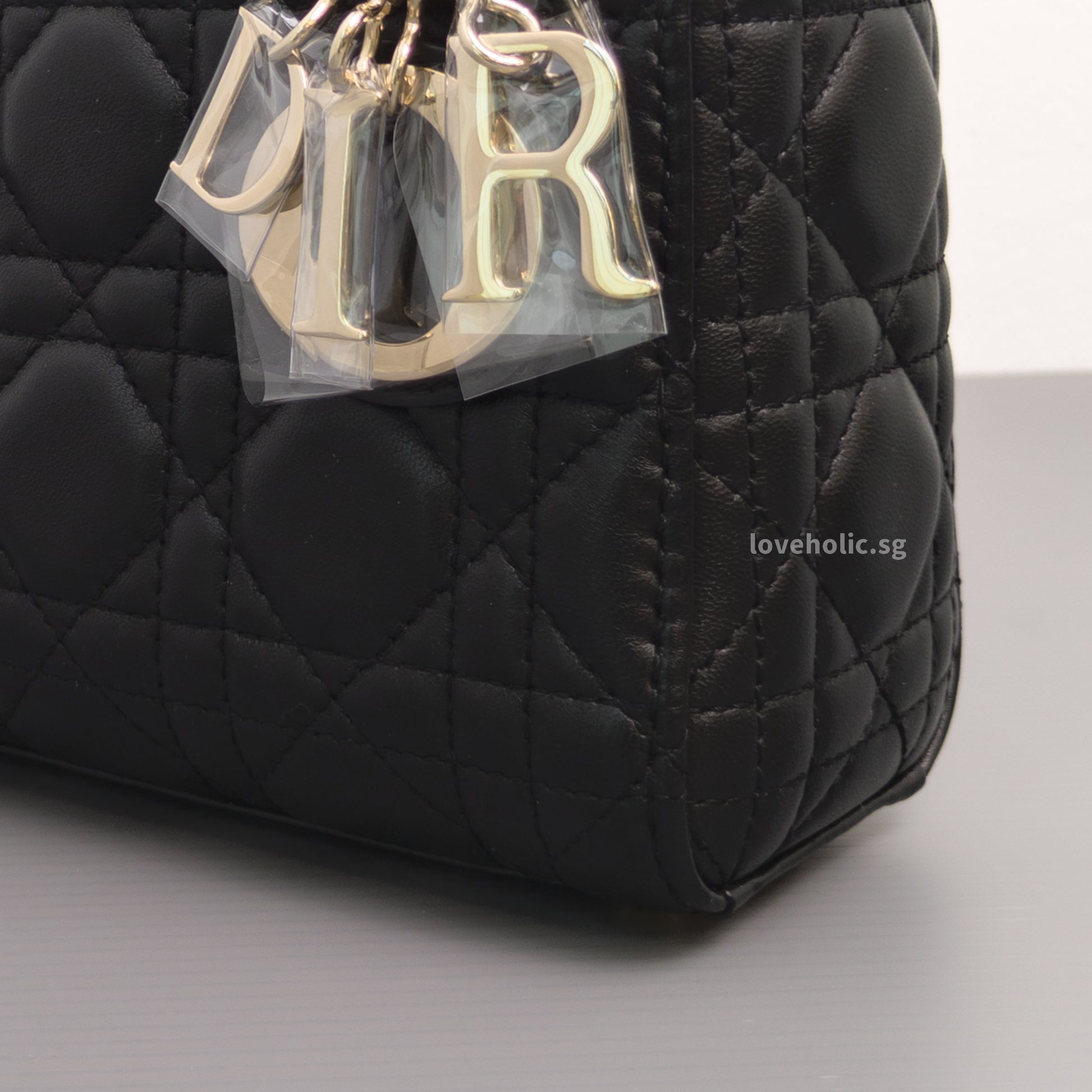 Dior Lady Dior Mini | Black Lambskin Light Gold Hardware-details