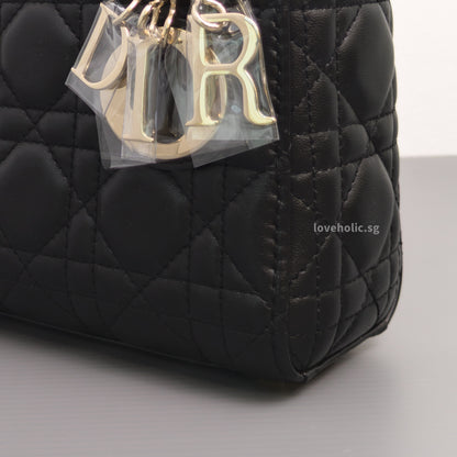 Dior Lady Dior Mini | Black Lambskin Light Gold Hardware-details