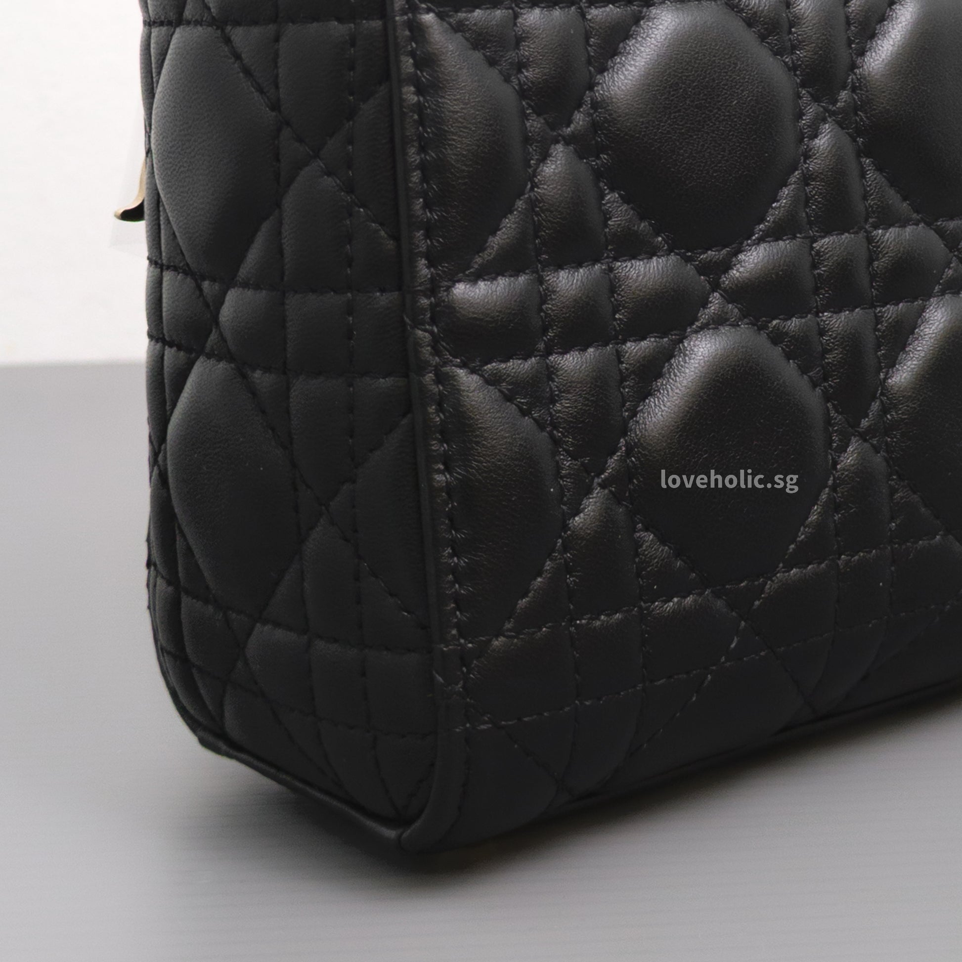 Dior Lady Dior Mini | Black Lambskin Light Gold Hardware-details
