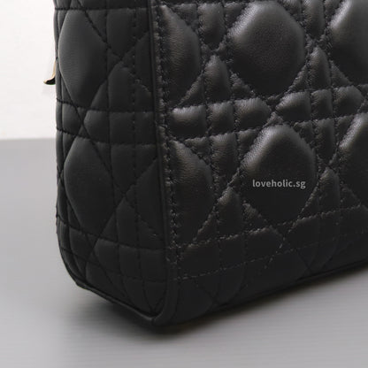 Dior Lady Dior Mini | Black Lambskin Light Gold Hardware-details