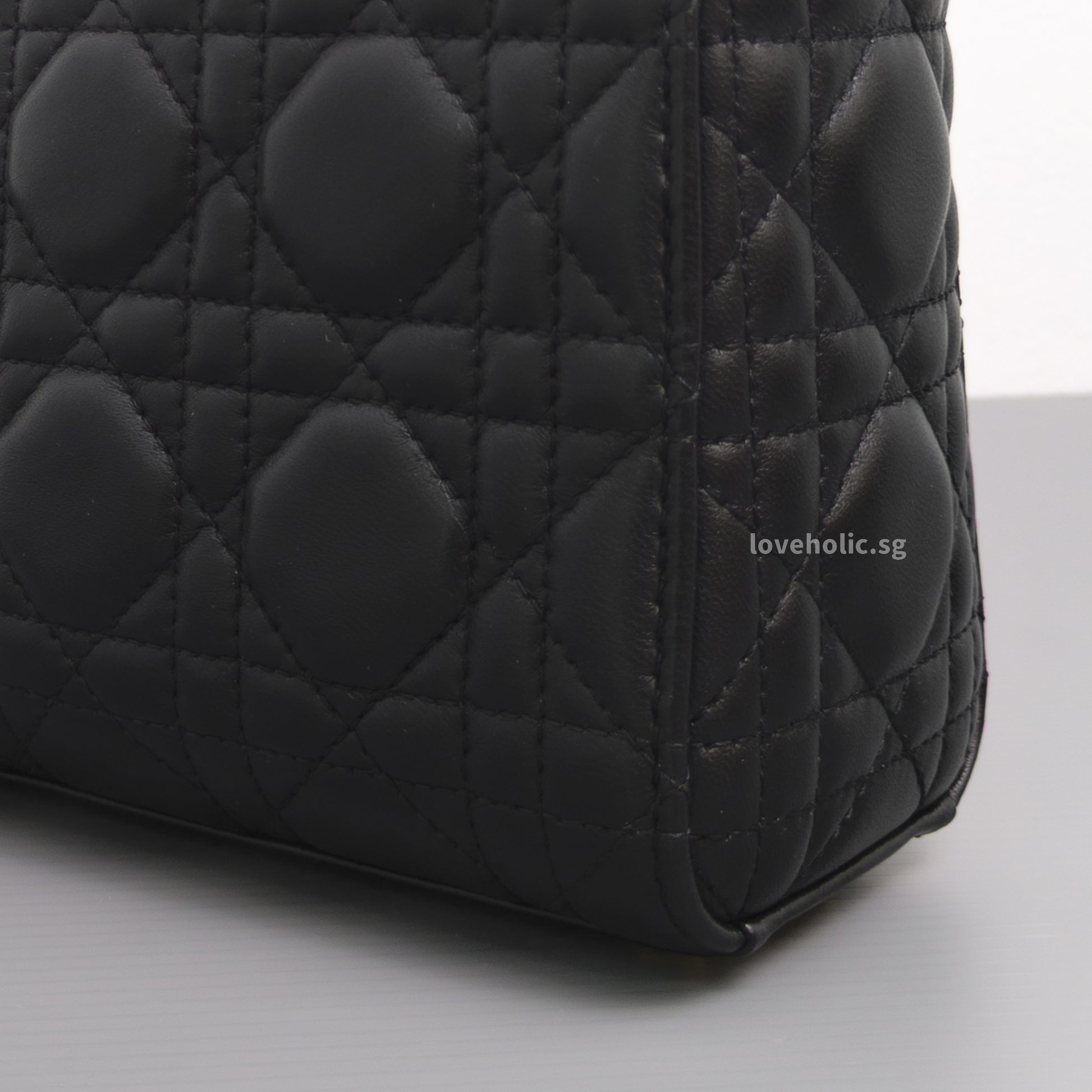 Dior Lady Dior Mini | Black Lambskin Light Gold Hardware-details
