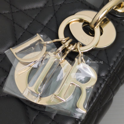 Dior Lady Dior Mini | Black Lambskin Light Gold Hardware-details